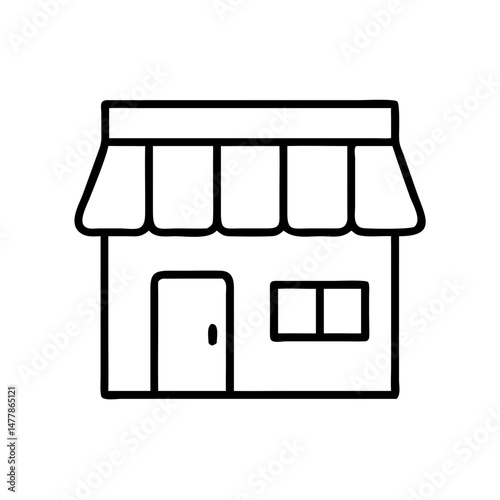 Simple line drawing of a storefront house with awning concept of icon  
