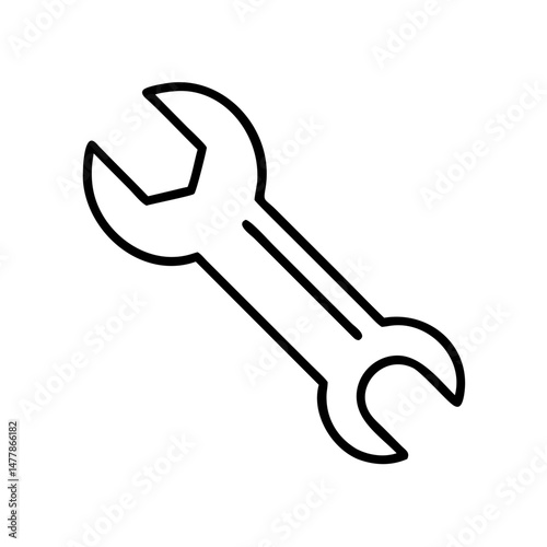 Wrench tool in minimalist design with black outline illustration  