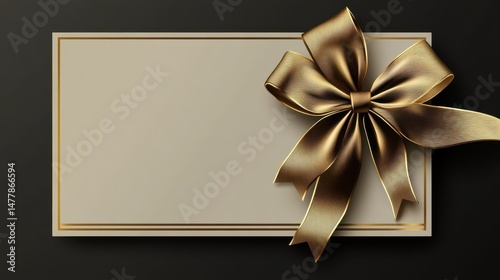 Elegant minimalist voucher with golden bow. Luxury gift certificate. Blank card with decorative elements. High-quality design. Perfect for gift certificates special offers. Excellent for premium