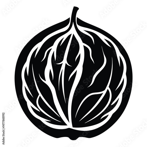 Elegant Black Fig Silhouette with Intricate White Internal Pattern Depicting Pulp