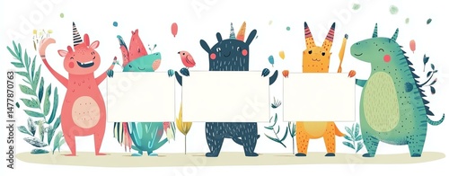 Cute cartoon animals celebrating together.
