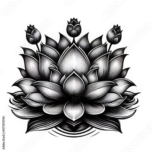 Elegant Black and White Lotus Flower Design