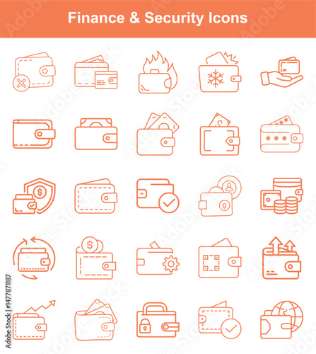 Wallet Icon Set Illustrating Finance, Security, and Investment with Creative Wallet Designs