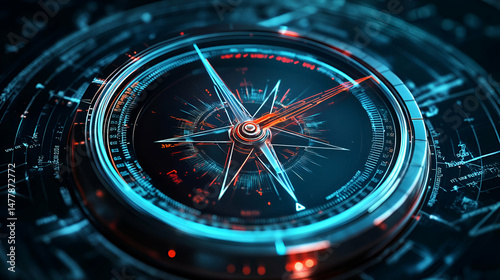 Wallpaper Mural Futuristic Digital Compass with Glowing Blue and Red Lights Torontodigital.ca