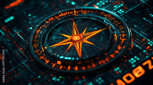 Wallpaper Mural Futuristic Digital Compass with Orange and Teal Glowing Lines Torontodigital.ca