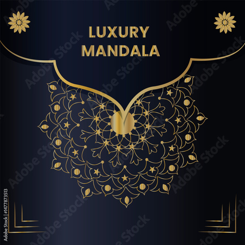 Royal Blue and Gold Mandala Background – Stylish Contrast photo