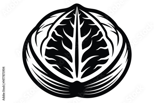 Black and White Cabbage Head Illustration, Minimalist Vegetable Art Design, Modern Cutout