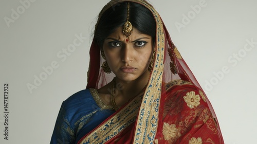 Angry young woman isolated on a white background with copy space, Indian