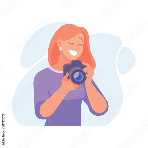 A Cheerful Photographer Holding a Camera in Hand, Ready to Capture Beautiful Moments