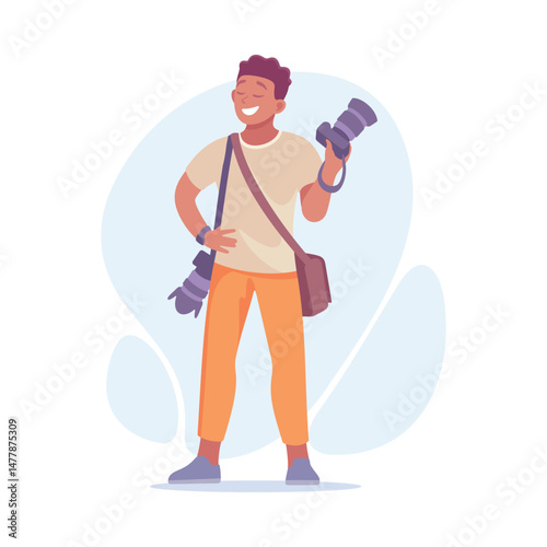 A passionate photographer equipped with various cameras and photography equipment for capture