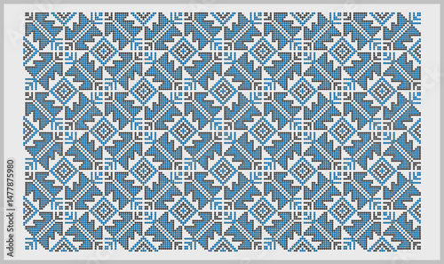 Seamless traditional decorative ornament from southern Ukraine, pattern in blue and black