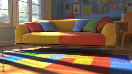 living interior with sofa, An ultra-realistic image of a modern art deco interior design apartment living room.