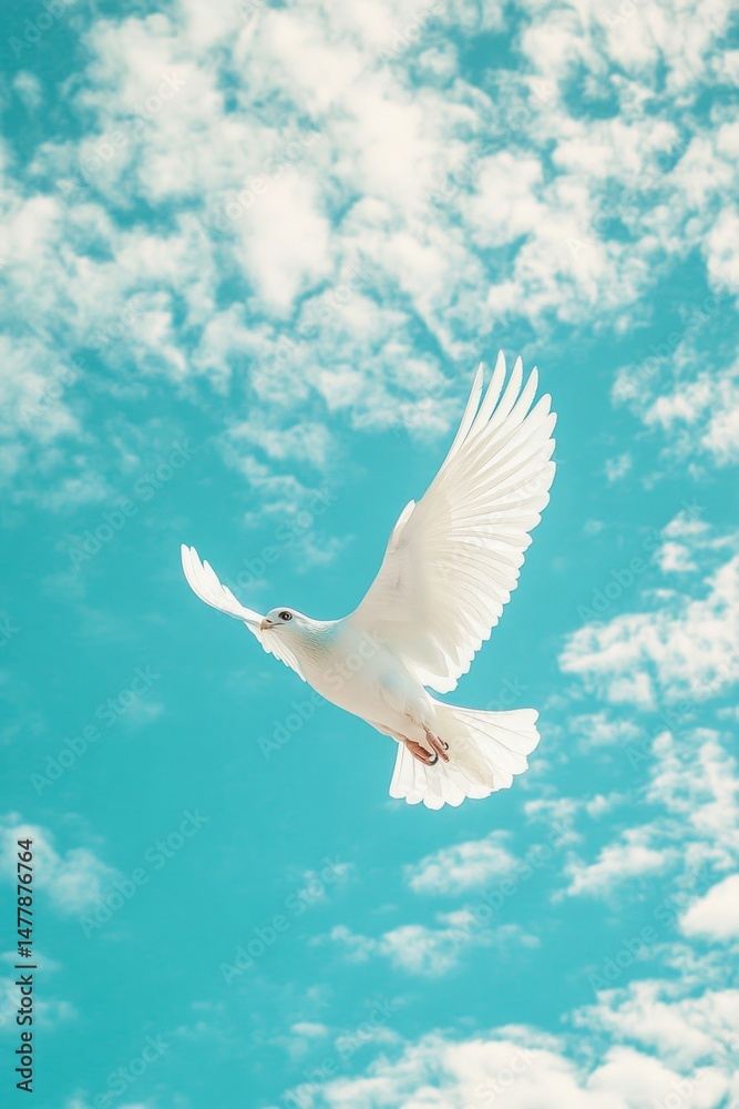 Fototapeta premium White Dove in Flight, Blue Sky