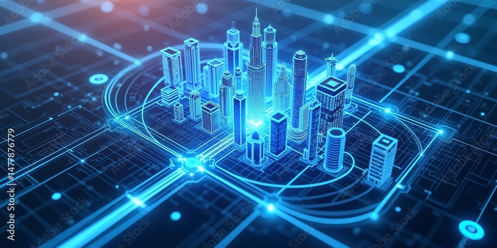 Obraz premium Artificial intelligence city concept autonomous data traffic