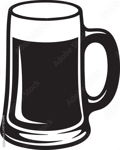 Beer Mug Silhouette Vector | Classic Black Vector Art Illustration