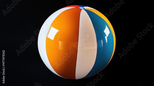 Free Download Colorful inflatable beach ball with white, orange, yellow, and blue panels, summer pool toy - GFXLoad