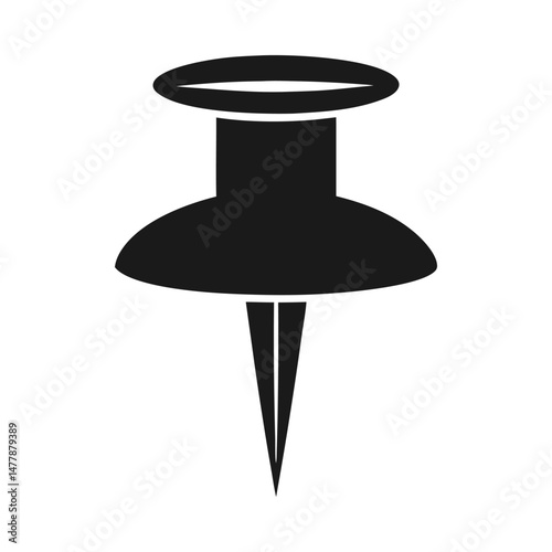 Push pin office supply silhouette on white background