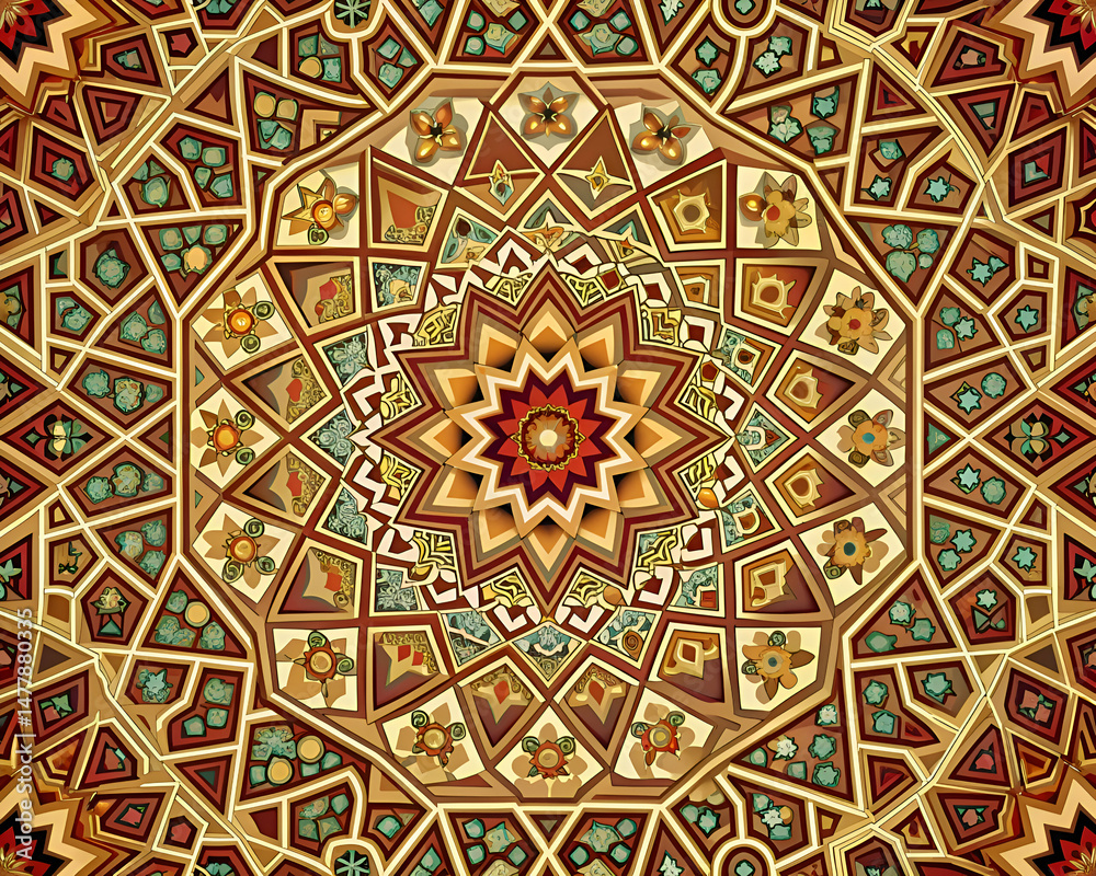 Intricate Islamic-style tile pattern. Intricate Islamic-style tile pattern.