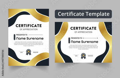 elegant blue and gold diploma certificate template set