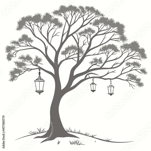 Tree-lights-on  Vector Illustration | Printable Holiday Graphic Design for Digital Download