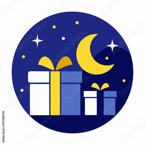 Gift-wrapping-night Vector Illustration | Printable Holiday Graphic Design for Digital Download  
  