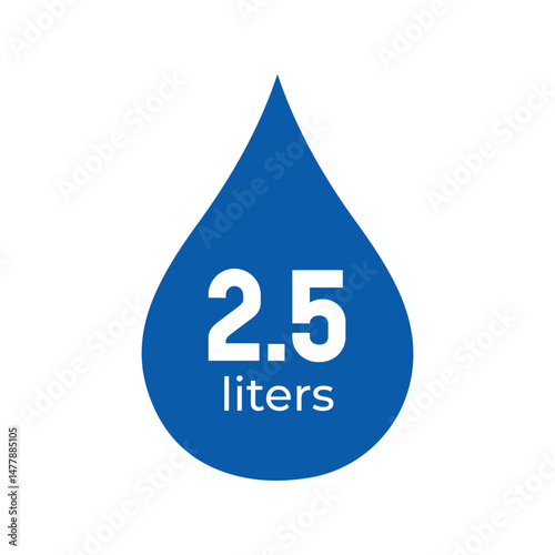 blue water drop icon displaying 2.5 liters volume measurement isolated on white background vector graphic