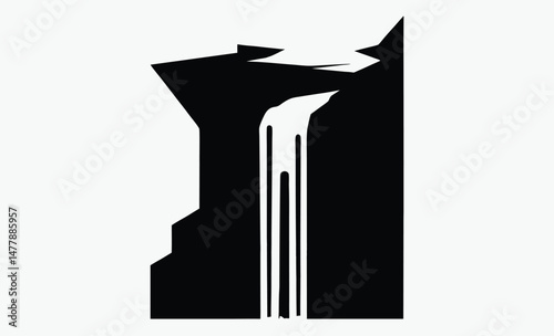 waterfall cliff silhouette, lake cascade icon, falling water vector