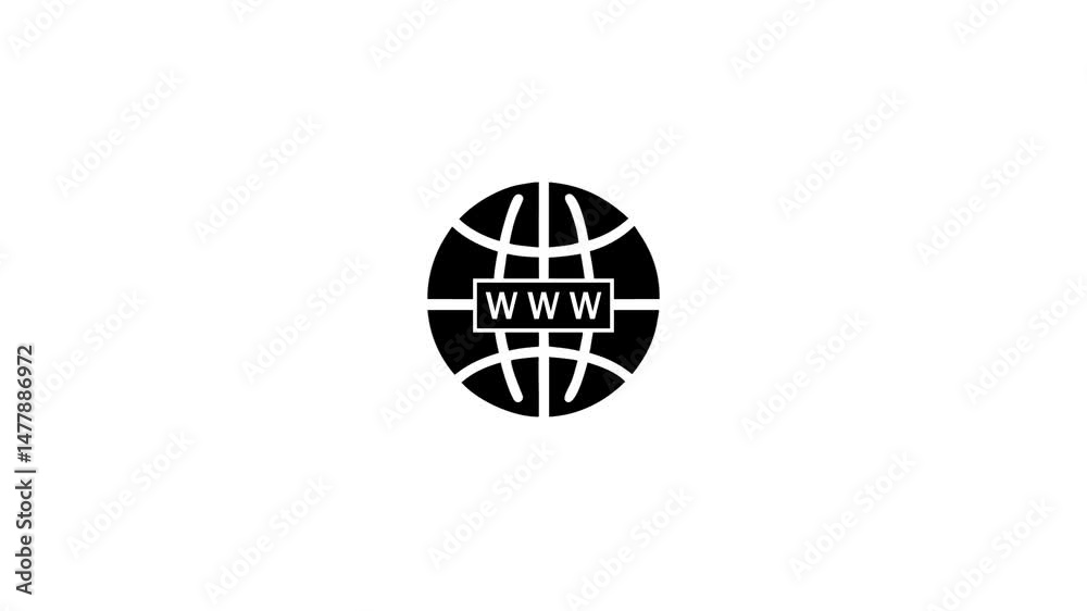 Black line address domain icon, website symbol World globe with letters WWW with white background.