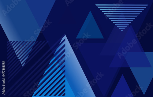 A modern abstract background featuring layered blue triangles with gradient lighting and subtle transparency effects.