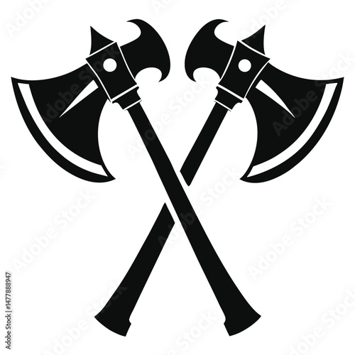 Black Crossed Axes Medieval Battle Axes, Warrior Weapons, Ancient Combat Tool