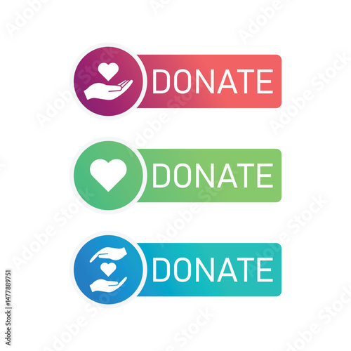Donate And Charity Button Icon Set.