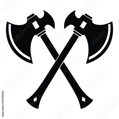 Crossed Black Axes Vector Illustration Lumberjack, Warrior, Fantasy, Medieval Weapon Graphic