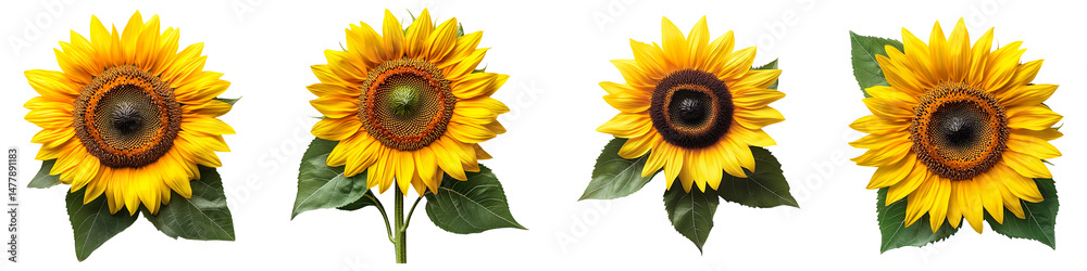 Obraz premium Single piece of sunflower collection top view isolated on transparent background