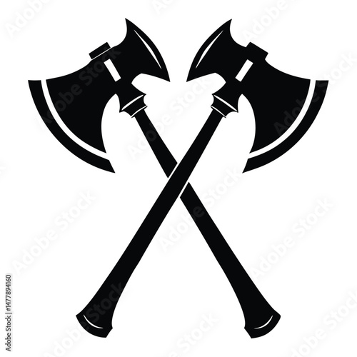 Crossed Black Battle Axes Illustration, Ancient Weaponry, Medieval Combat, Symbolic Motif