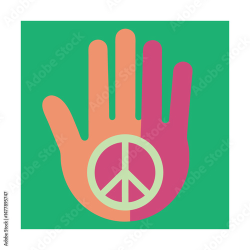 Colorful hand illustration featuring a peace symbol ideal for anti-war protest and equality