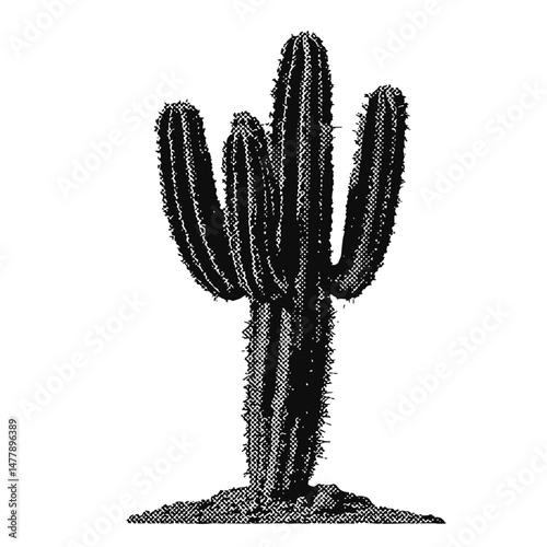 wild west cactus plant. western vintage halftone grunge vector design element