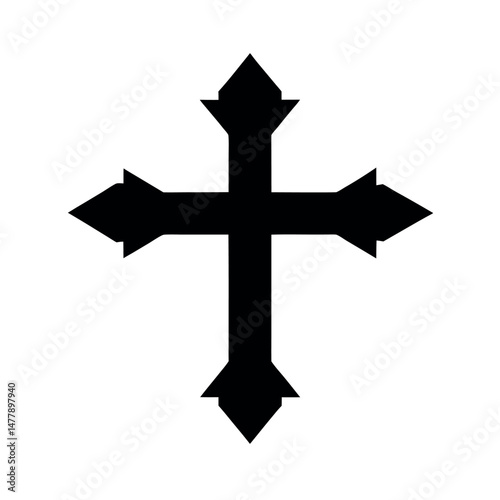 Christian Cross Icon Black Vector Silhouette