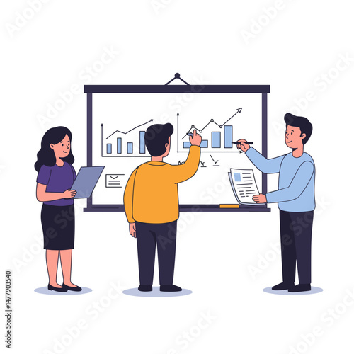 Colleagues writing goals on a whiteboard during a meeting in a collaborative environment