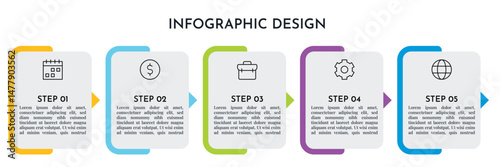 5 Option Infographics Rectangle Layout Template. Illustration Business Abstract Background. Infographics Design.