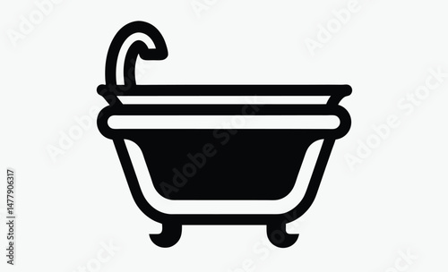 Bathtub icon vector, Baby tub silhouette, Shower head illustration
