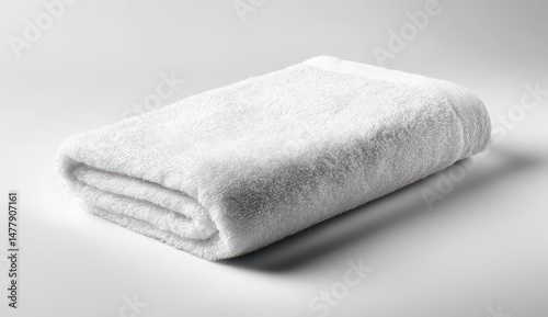 Soft Folded White Bath Towel on White Background