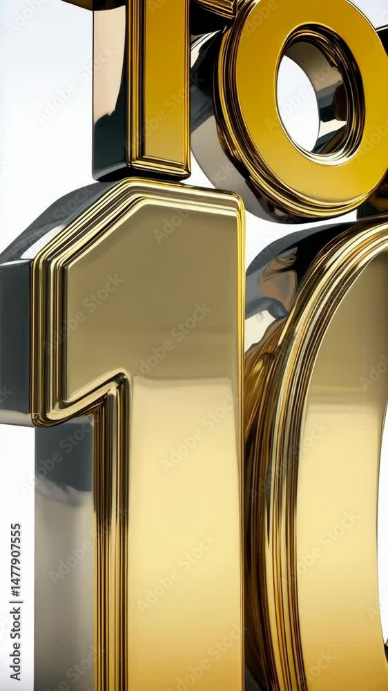 Elegant metallic gold three dimensional title design highlighting the top ten on a clean bright background, ideal for celebratory presentations and awards