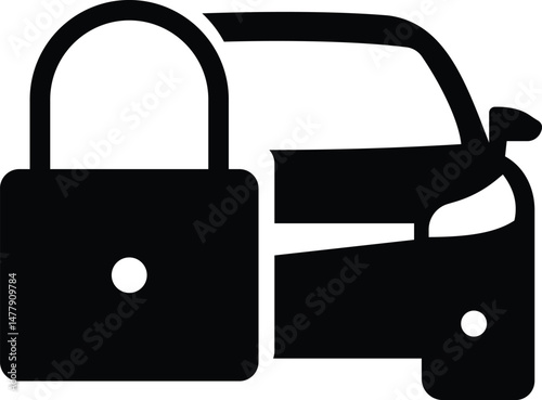  Car lock icon, Symbol isolated white background. Silhouette icon. black illustration.
