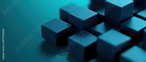 Abstract Arrangement of Dark Blue Cubes on Teal Background Close Up Geometric Composition Modern Design
