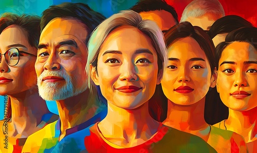 portrait banner celebrating asian american and pacific islander heritage month diverse aapi women and men digital art. Generative Ai	