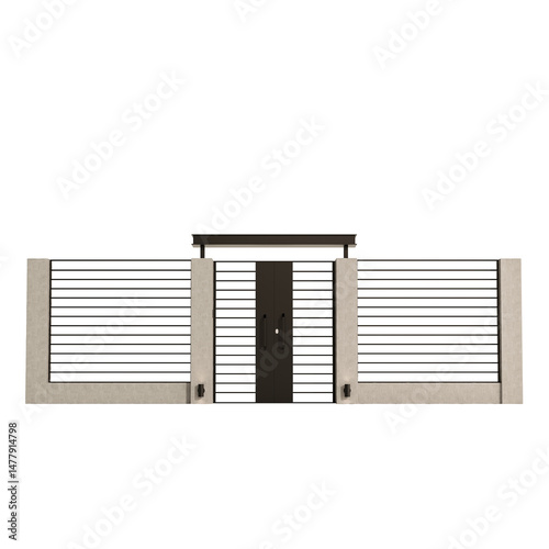 A gate with a black door and a black handle