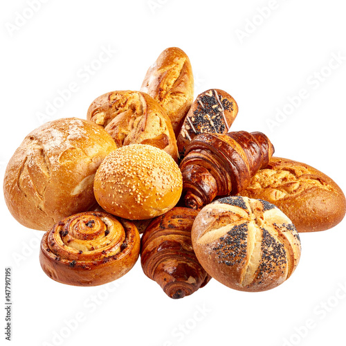 Mixed Pastry Selection with Rustic Breads and Sweets, Transparent PNG