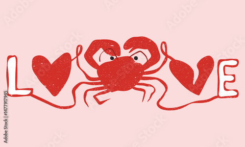 Crab love club. Crab fish artwork for t shirt print, poster, sticker and other uses. Stay salty. Seafood club. Crab design. Fish vintage artwork.