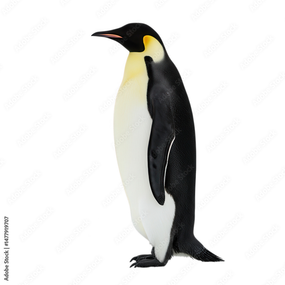 Fototapeta premium Emperor Penguin Profile View Against Black Background