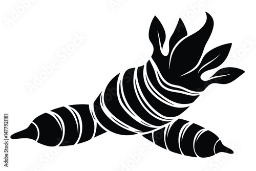 Elegant Black Silhouette of Two Taro Roots with Leaves Vector Illustration